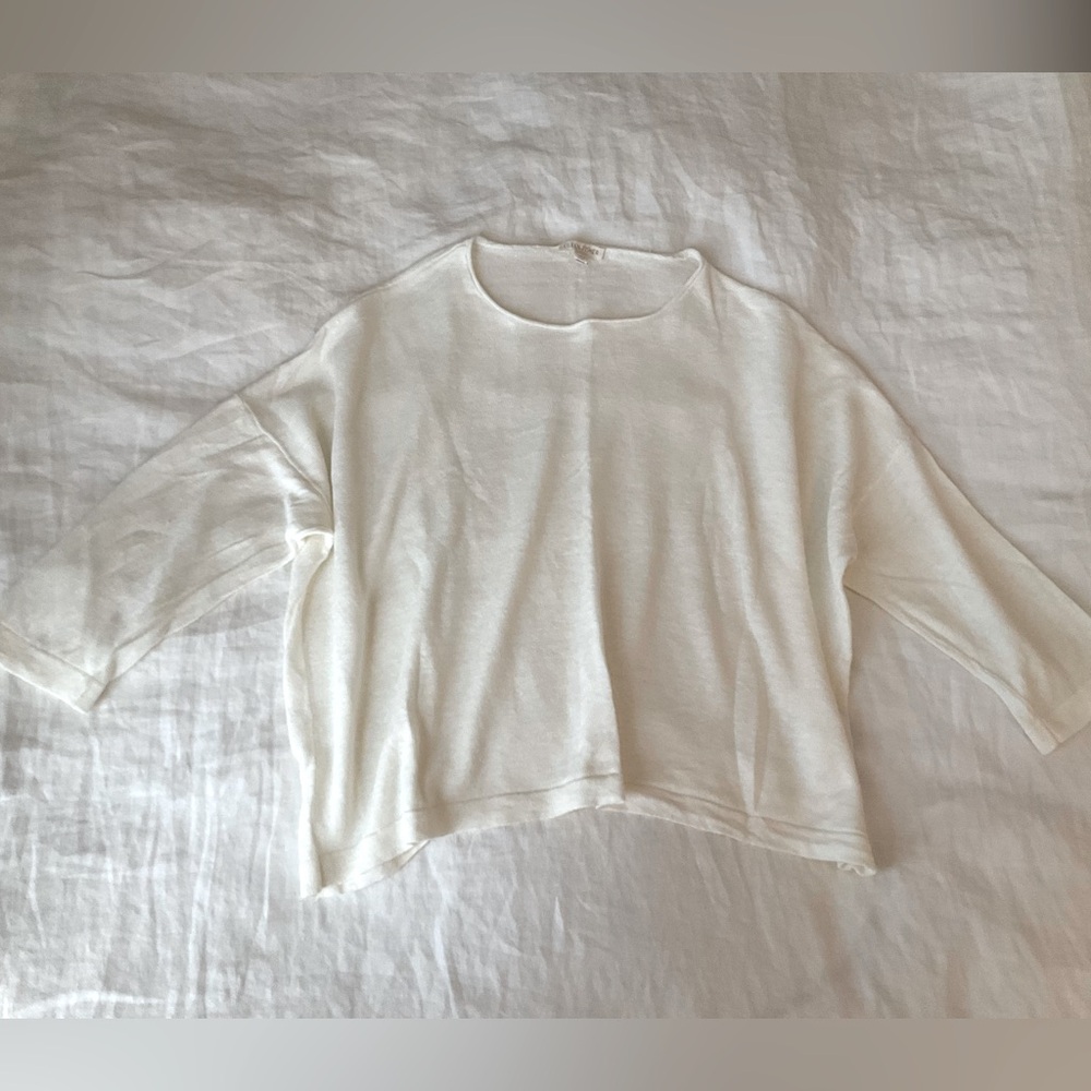 Eileen Fisher white linen top, like new, cropped, oversized, xxs/xs